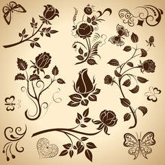 Rose vintage vector design elements