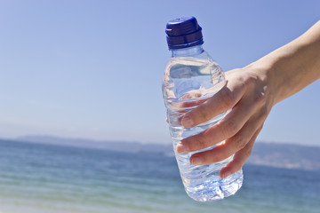  Woman hand with a water bottle