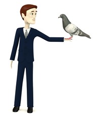 Sticker - 3d render of cartoon character with pigeon