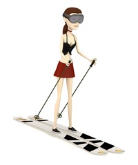 Sticker - 3d render of cartoon character on ski