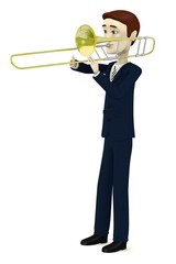 Sticker - 3d render of cartoon character with trumpet