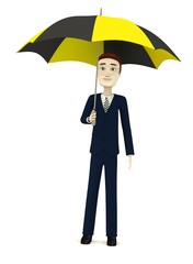 Sticker - 3d render of cartoon character with umbrella