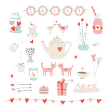 Cute Vector Valentines Set Of Love And Sweets