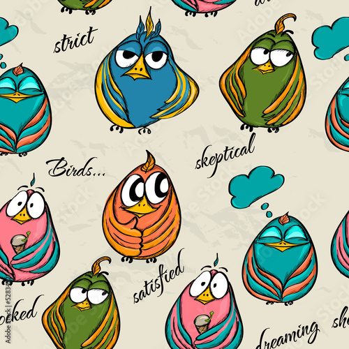 Plakat na zamówienie Seamless texture with funny birds.