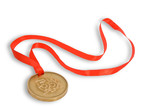Fototapeta Lawenda - Gold medal with red ribbon