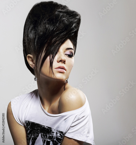 Naklejka - mata magnetyczna na lodówkę Updo Hair. Woman with Trendy Hairstyle with Diamond Earrings