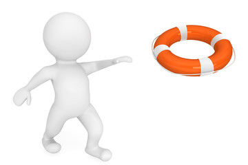 Poster - 3d person rescuer with life-buoy