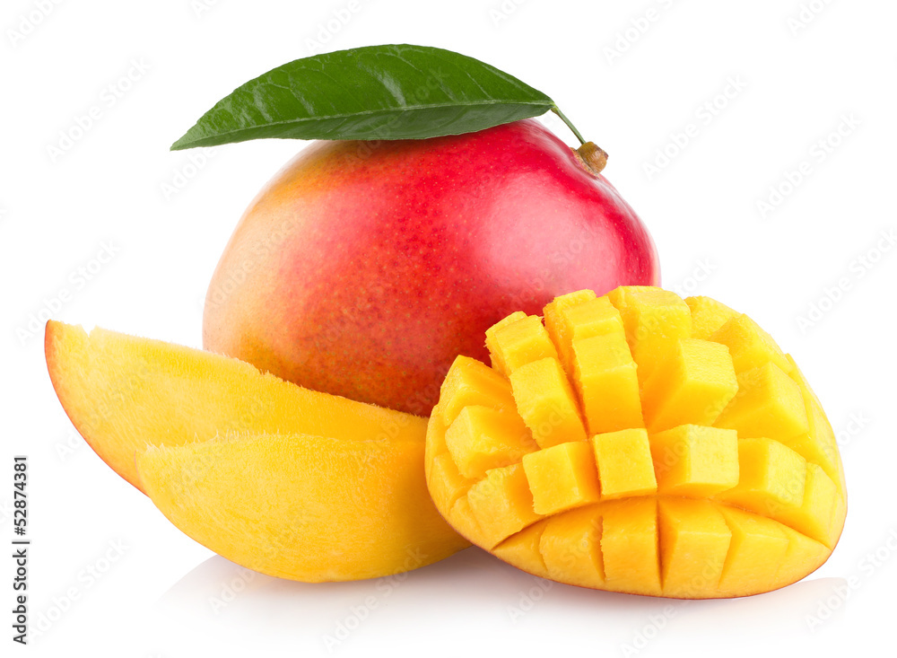 mango fruit isolated on white background - obrazy, fototapety, plakaty 