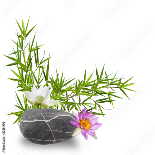 Naklejka nad blat kuchenny bambou, fleurs de lotus et galet zen