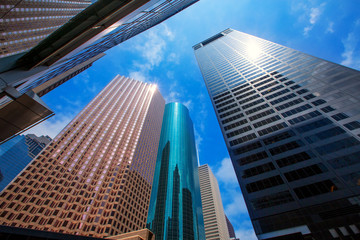 Fototapete - Houston downtown skyscrapers disctict blue sky mirror