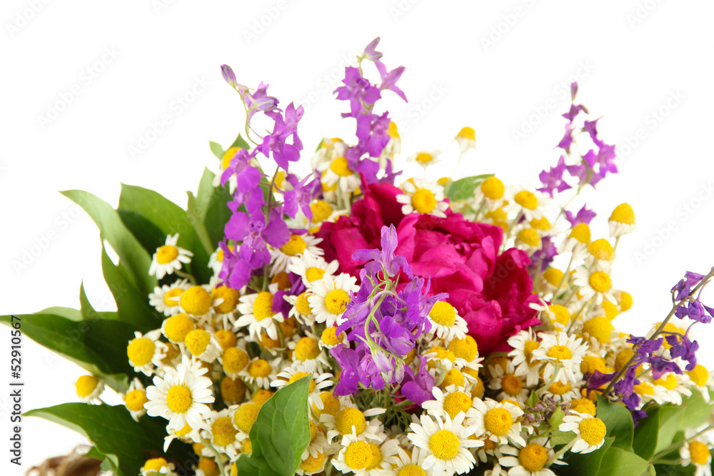 Bouquet of wild flowers, isolated on white