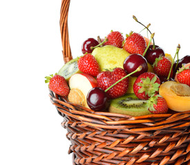 Wall Mural - Various fruit in a brown basket