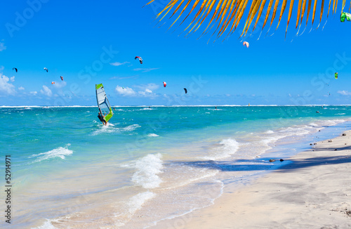 Nowoczesny obraz na płótnie kite-surf, planche à voile, lagon de Saline, Réunion