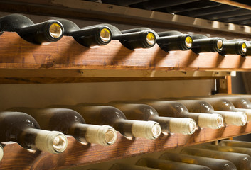 Wine bottles on shelf