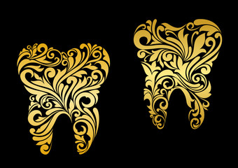 Golden tooth in floral style