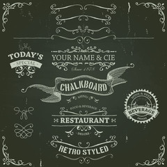 Wall Mural - Hand Drawn Banners And Ribbons On Chalkboard