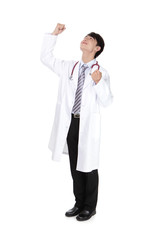 Poster - Excited young doctor rise his arm