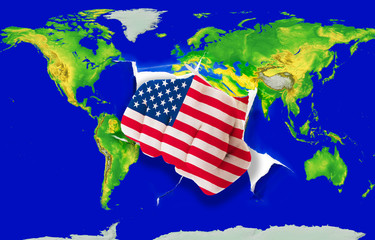 Fist in color  national flag of america    punching world map