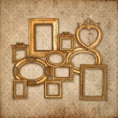 Wall Mural - golden framework over vintage pattern wallpaper