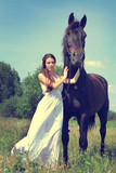 Fototapeta Konie - woman with horse