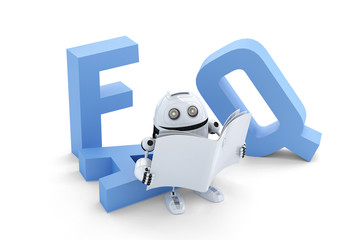 Aufkleber - Robot sitting on 3D FAQ sign