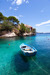 Wall Mural - Old Rowboat Moored in Cala Fornells, Majorca