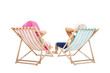 © Tom Wang - happy Couple sitting on  beach chairs isolated on white