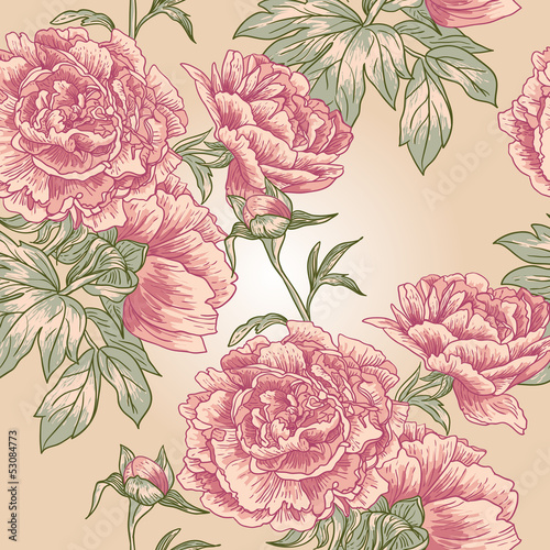 Tapeta ścienna na wymiar Elegance Seamless peony pattern