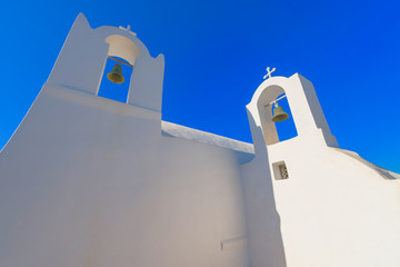 Greece Santorini island in Cyclades, traditional view of white w