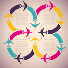 Background With Colorful Airplanes. Vector Illustration.