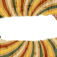 Poster - White grunge label on colorful rays background, vector.