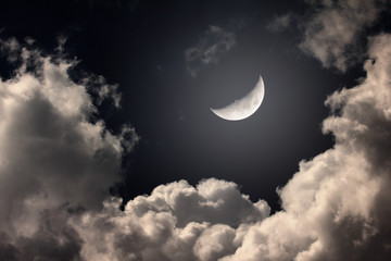 Wall Mural - night sky with moon and clouds