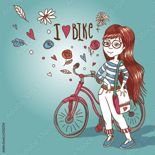 Naklejka na meble pretty girl with bicycle