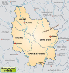  Landkarte von Bourgogne mit Departements