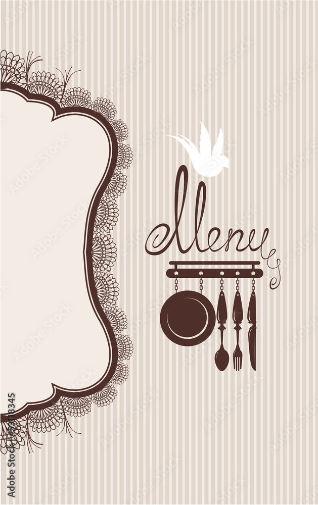 Table Menu. Art Restaurant menu design with lace table napkin and hand drawn tex Stock ...
