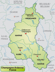  Umgebungskarte von Champagne-Ardenne mit Departements