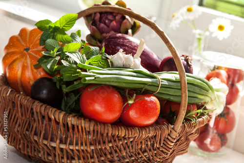 Obraz w ramie raw vegetables in wicker basket