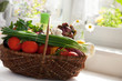 raw vegetables in wicker basket