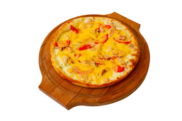 Wall Mural - isolated baked pizza fast dinner crust a italian food cheese tom