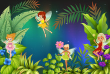 A Garden With Four Fairies