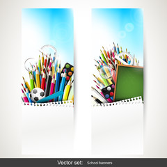 Set of two vertical banners with school supplies