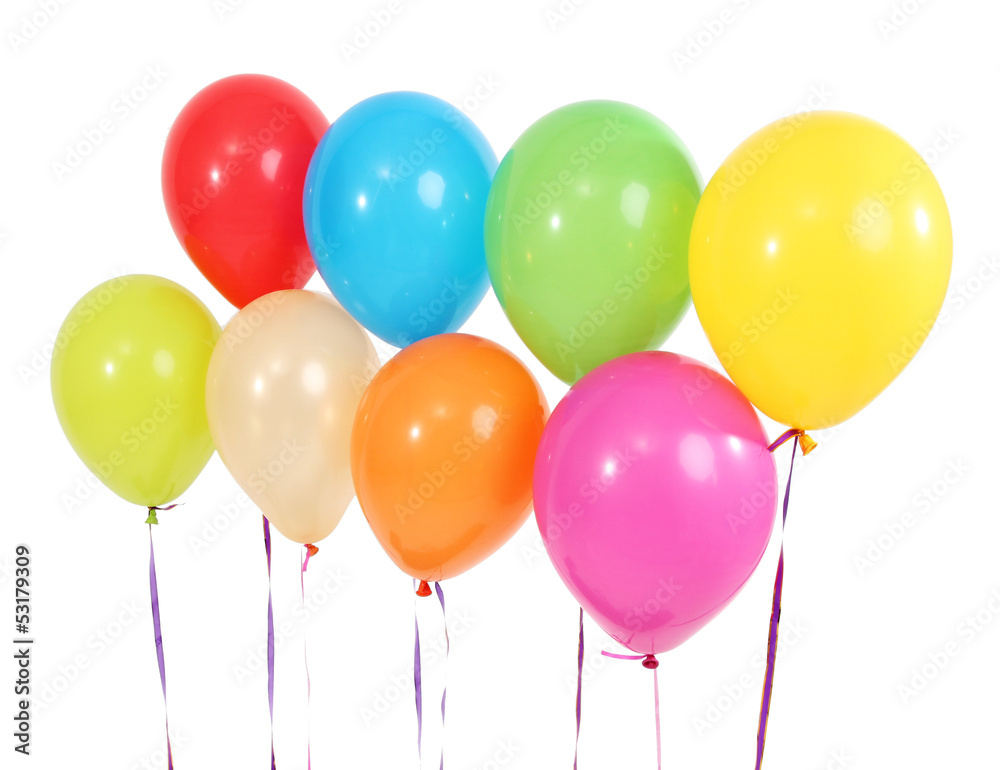 Many bright balloons isolated on white