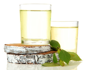 Poster - Glasses of birch sap, isolated on white