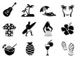 tropical island and beach vacation icons set .