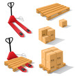 Hand forklift with pallets and boxes
