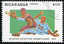 Stamp Printed In Nicaragua Shows Baseball