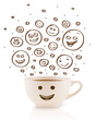 Coffee-cup with brown hand drawn happy smiley faces