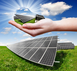 Wall Mural - solar panels with blue sky
