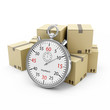 Cardboard Boxes with a Stopwatch on white background
