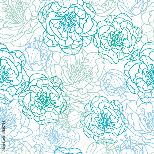 Naklejka na meble Vector blue line art flowers elegant seamless pattern background